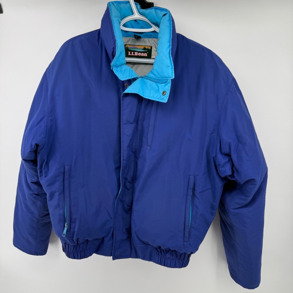 Vintage LL Bean Mens Blue Down Puffer Bomber‎ Jacket Nylon USA Made Size Medium